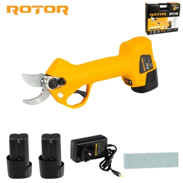 Foarfecă electrică ROTOR RPS168, motor fără perii, 2 baterii, tăiere până la 25 mm – pentru grădinărit pachet complet.