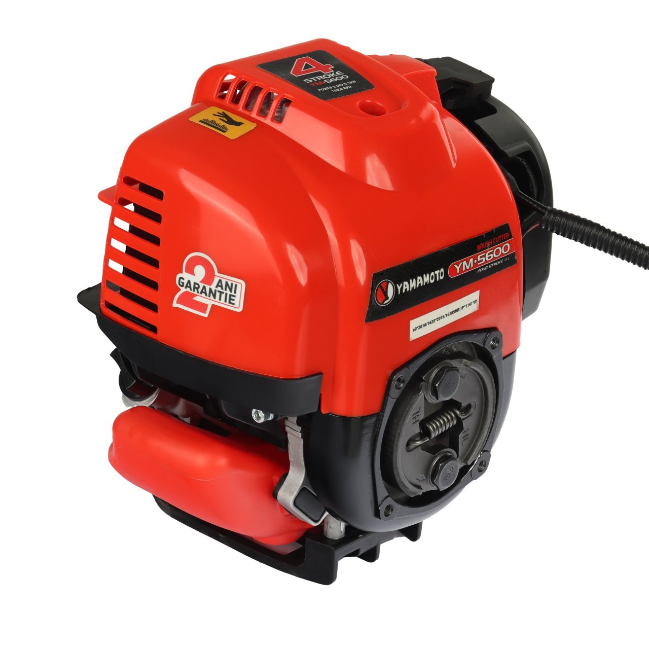 Motocoasă pe benzină YAMAMOTO YM-5600, motor 4 timpi, 5.6 CP, cap mosor și discuri incluse motor.