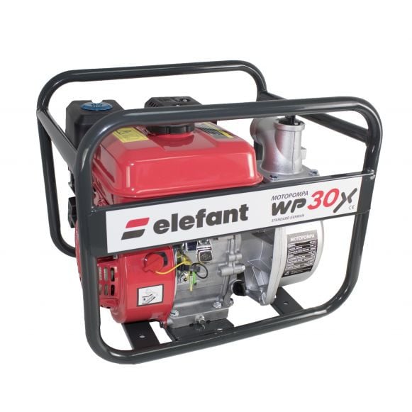 Motopompă pe benzină Elefant WP30X, motor 4 timpi 6.5 CP, debit mare 30.000 l/h, cu sită și conectori incluși.