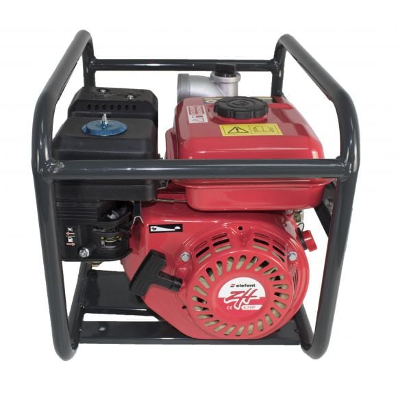 Motopompă pe benzină Elefant WP30X, motor 4 timpi 6.5 CP, debit mare 30.000 l/h, cu sită și conectori incluși edere laterala.