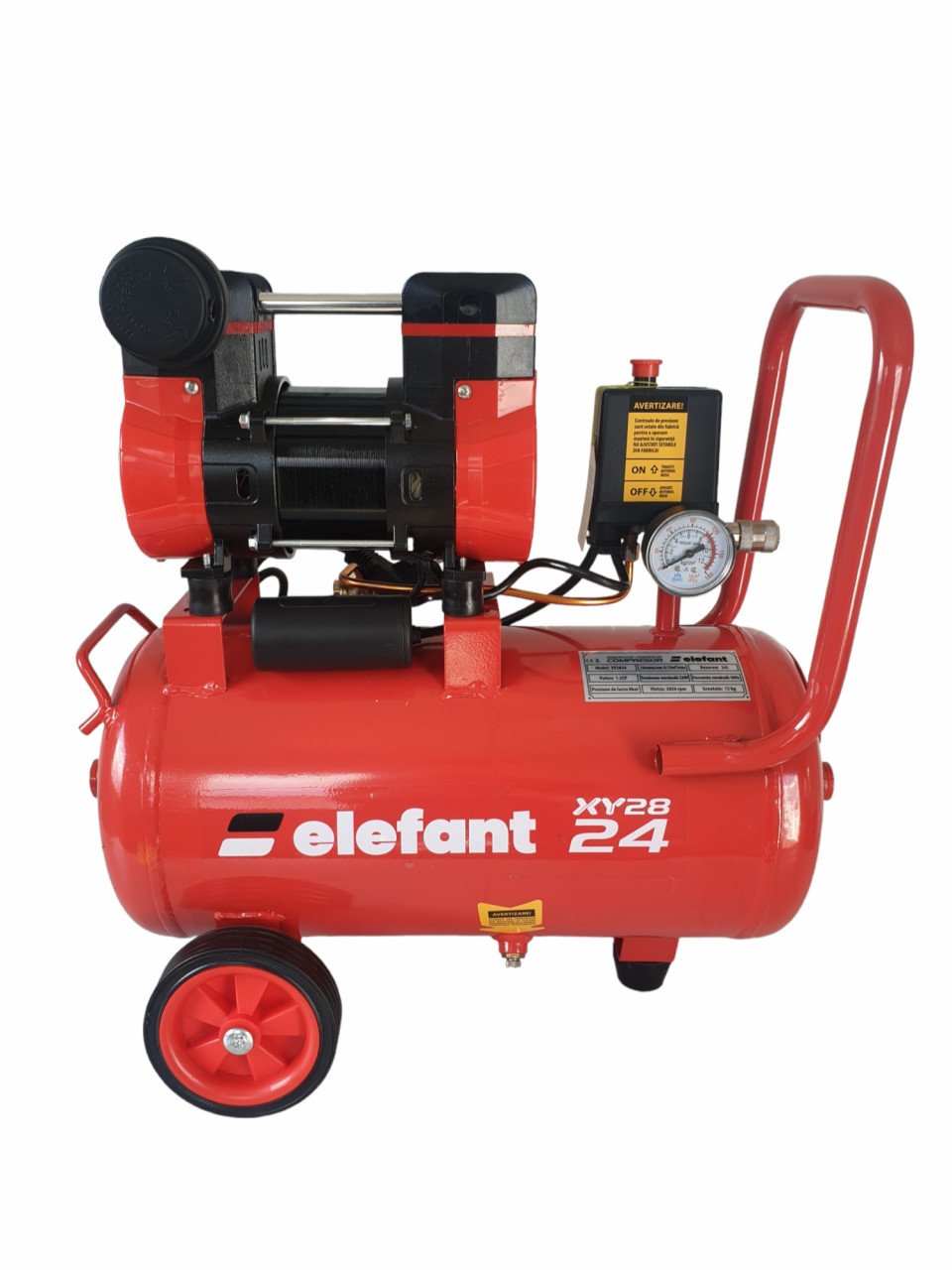 Compresor aer ELEFANT XY2824, rezervor 24L, 1.2 CP, 8 bar, portabil, pentru uz casnic sau atelier.