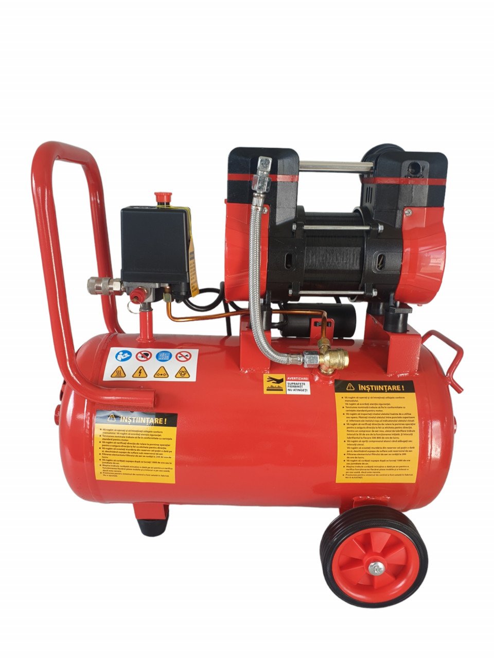 Compresor aer ELEFANT XY2824, rezervor 24L, 1.2 CP, 8 bar, portabil, pentru uz casnic sau atelier vedere laterala
