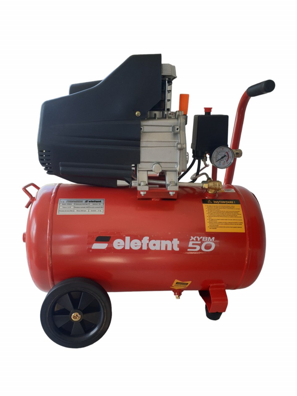 Compresor aer ELEFANT XY5850, 50 litri, 2.3 CP, 8 bar, ideal pentru ateliere, scule pneumatice și vopsitorii vedere laterala