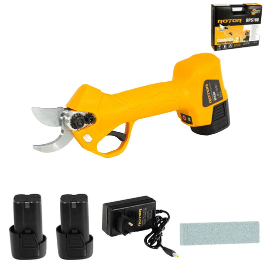 Foarfecă electrică ROTOR RPS168, motor fără perii, 2 baterii, tăiere până la 25 mm – pentru grădinărit pachet complet.